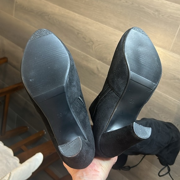 Over the Knee Black Faux Suede Block High Heel Boots Black Women size 8 - Picture 12 of 17